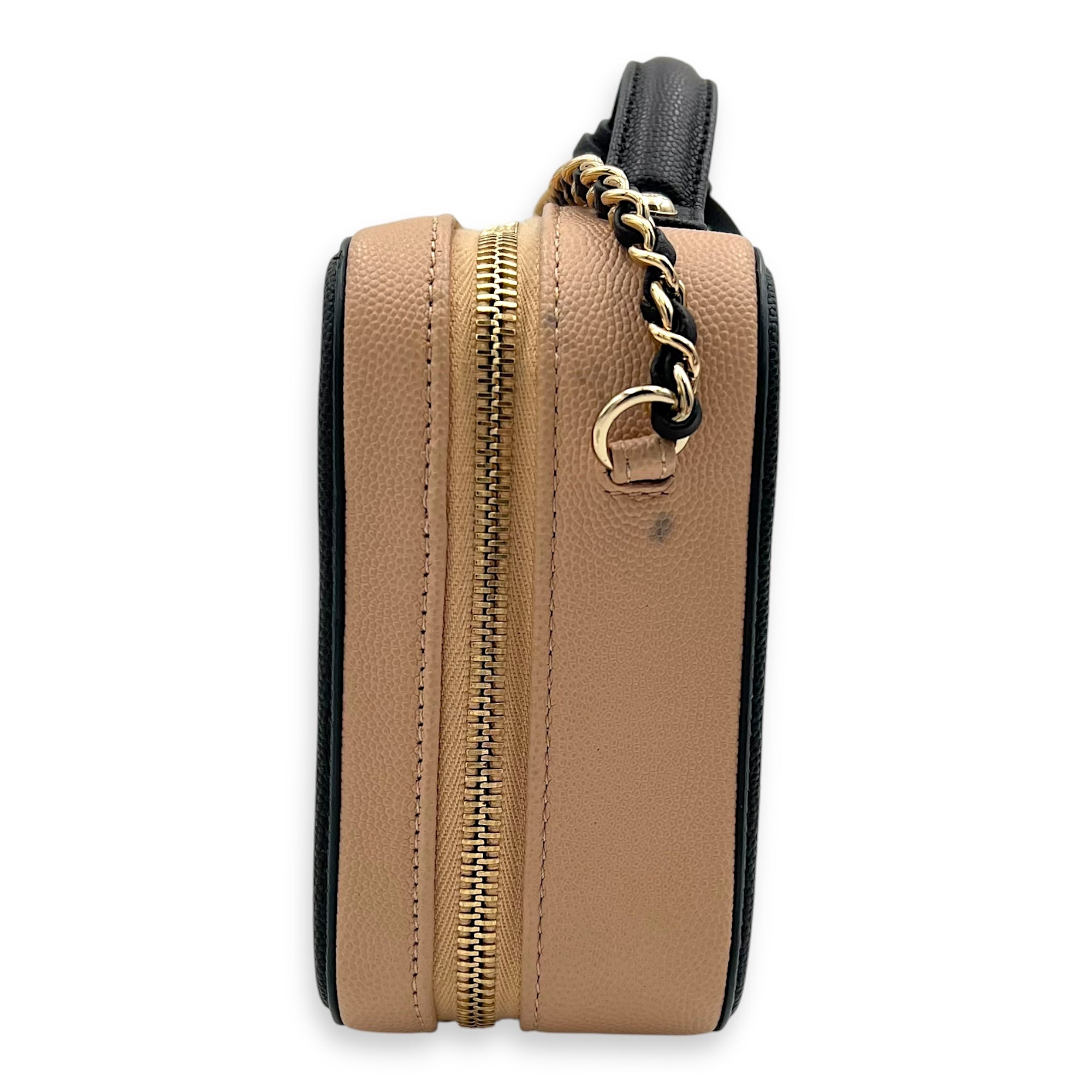 Filigree Vanity Bag Beige in Caviar Leather, Gold hardware