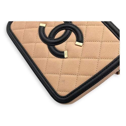 Filigree Vanity Bag Beige in Caviar Leather, Gold hardware