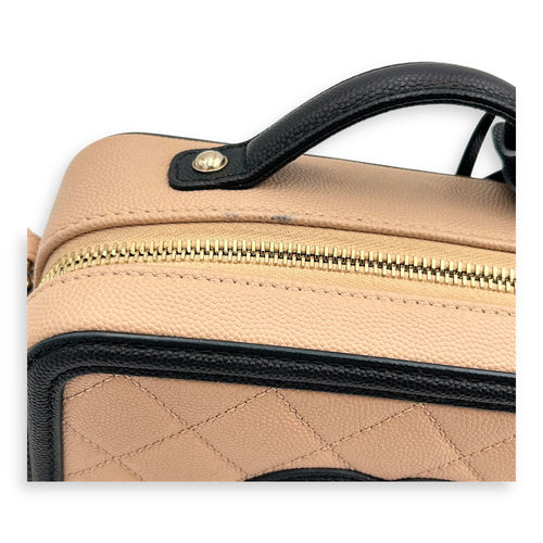 Filigree Vanity Bag Beige in Caviar Leather, Gold hardware