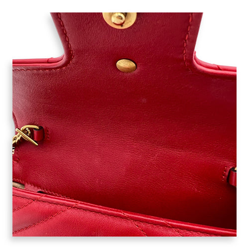GG Marmont Super Mini Red Shoulder Bag in Calfskin, Gold hardware