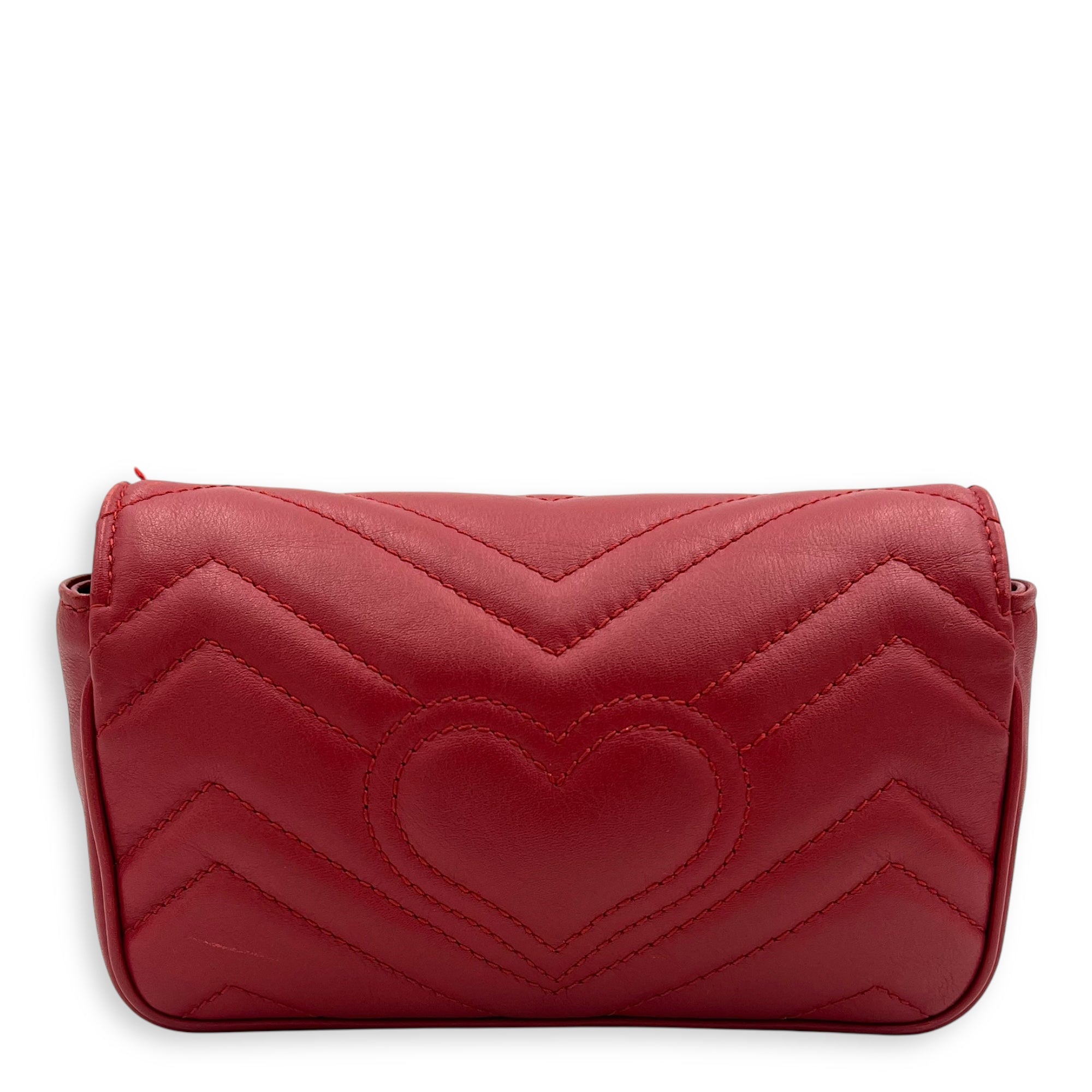 GG Marmont Super Mini Red Shoulder Bag in Calfskin, Gold hardware