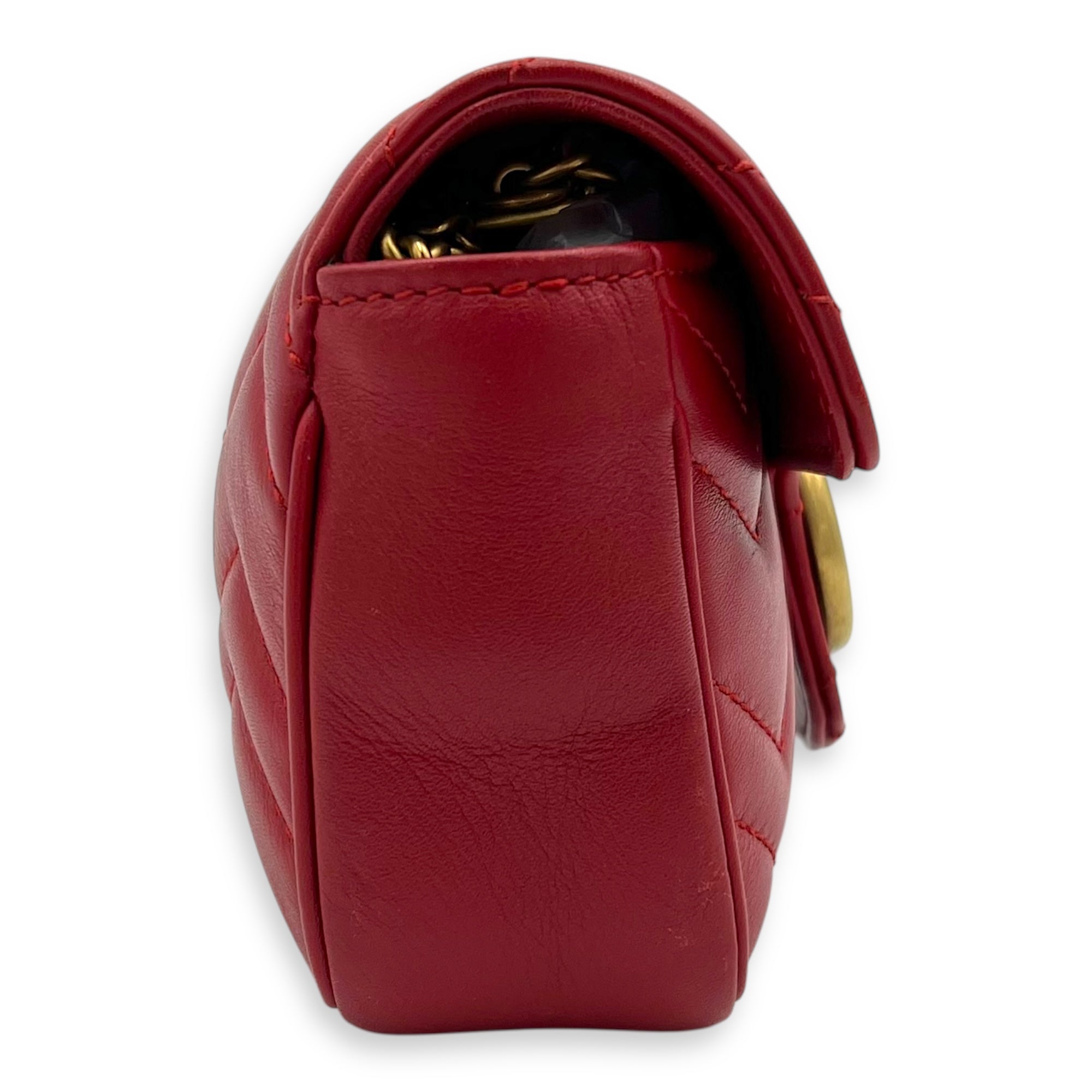 GG Marmont Super Mini Red Shoulder Bag in Calfskin, Gold hardware