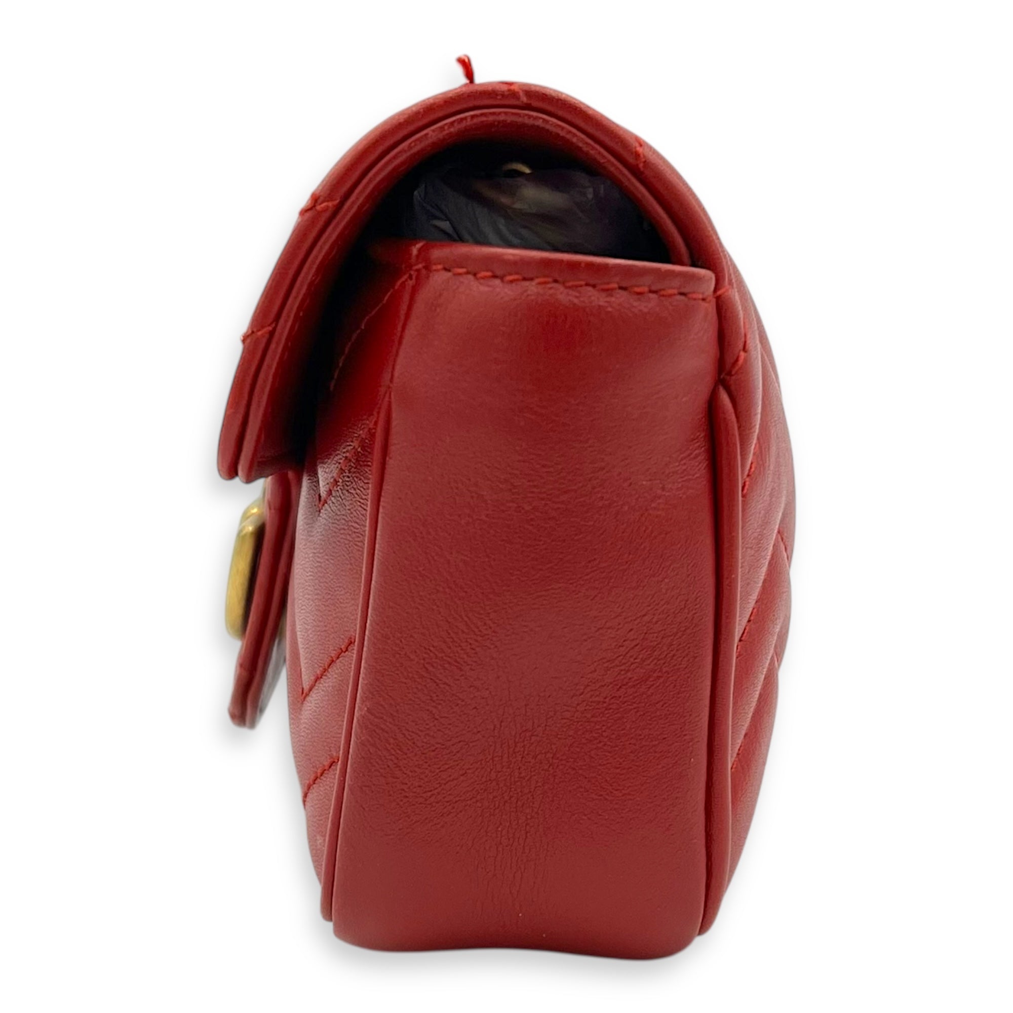 GG Marmont Super Mini Red Shoulder Bag in Calfskin, Gold hardware
