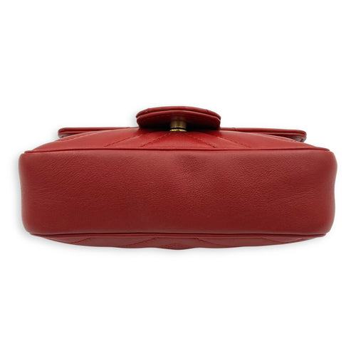GG Marmont Super Mini Red Shoulder Bag in Calfskin, Gold hardware