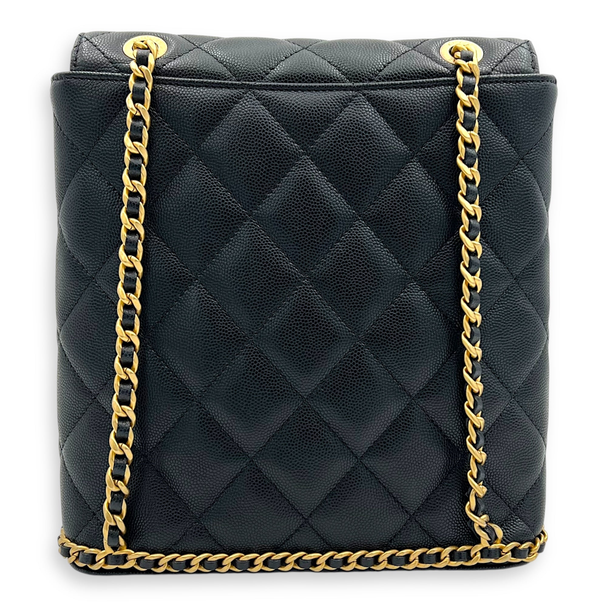 Quilted Seasonal Backpack Gold in Caviar Leather, Gold hardware