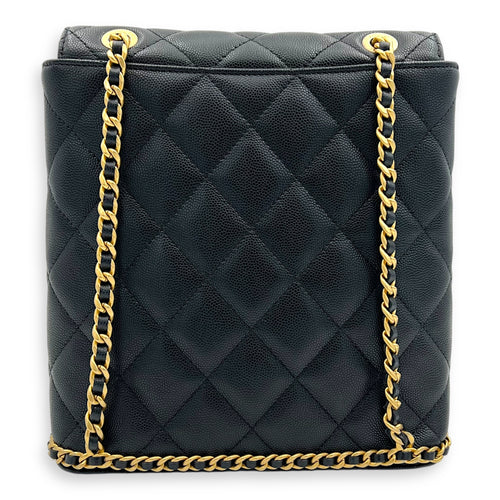 Quilted Seasonal Backpack Gold in Caviar Leather, Gold hardware