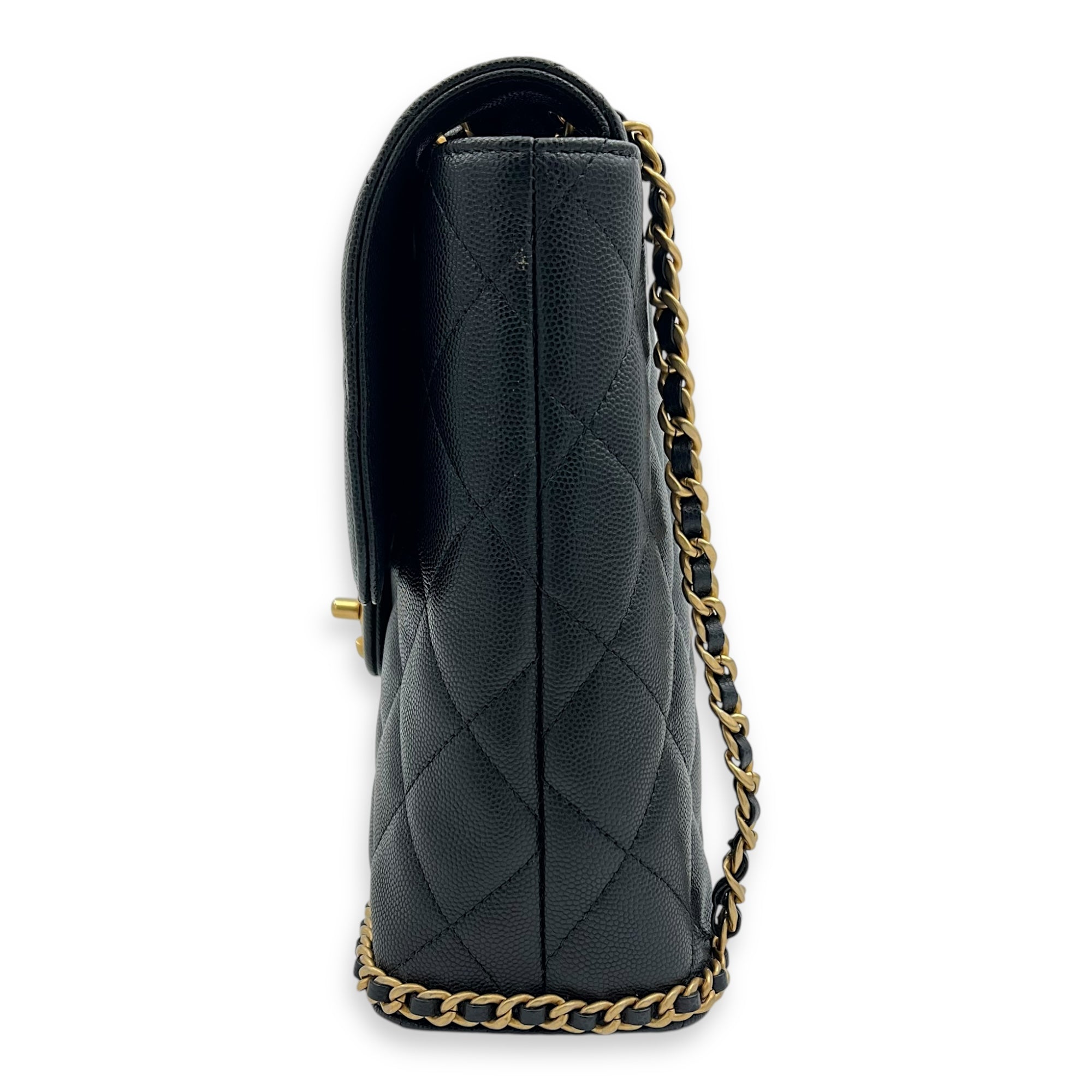 Quilted Seasonal Backpack Gold in Caviar Leather, Gold hardware
