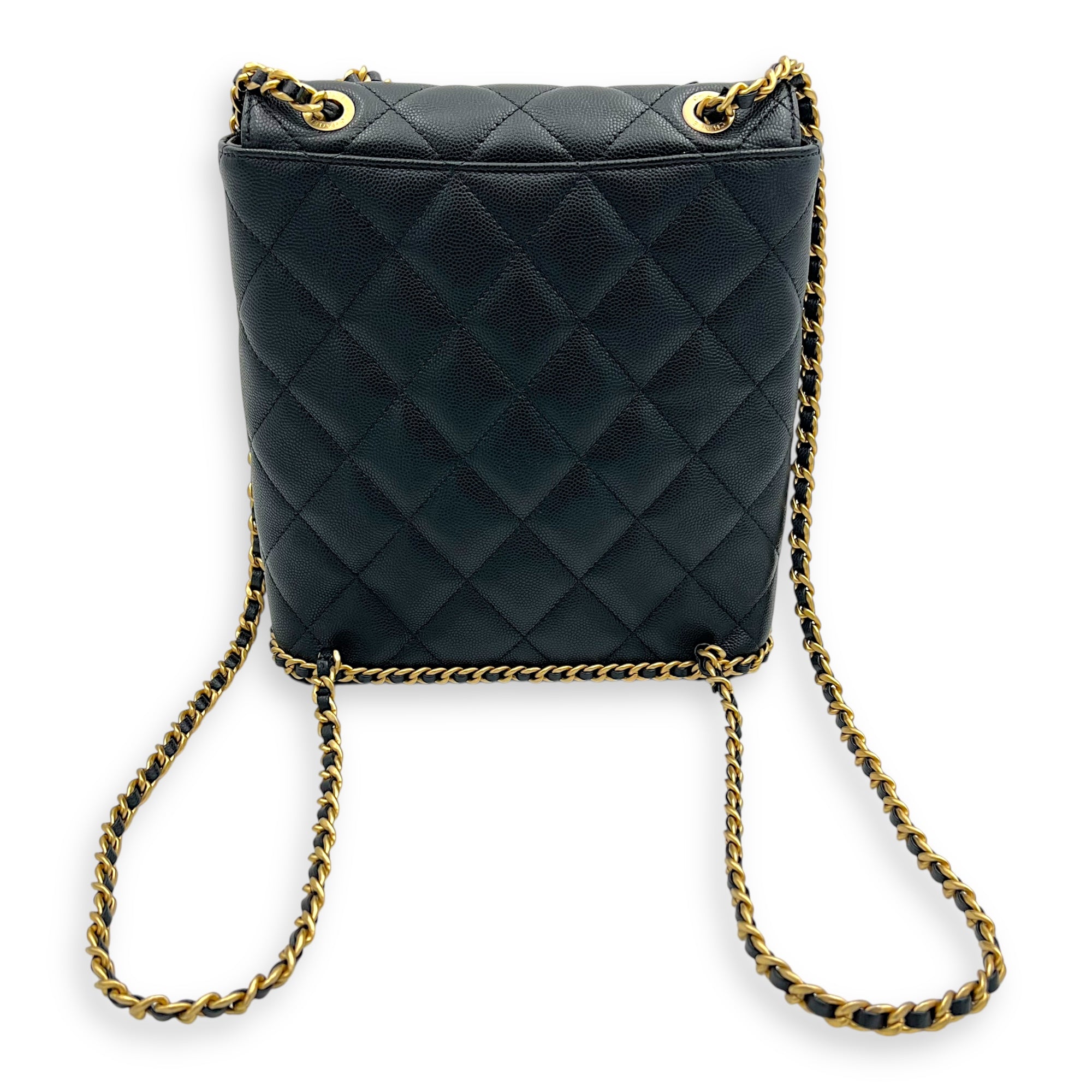 Quilted Seasonal Backpack Gold in Caviar Leather, Gold hardware