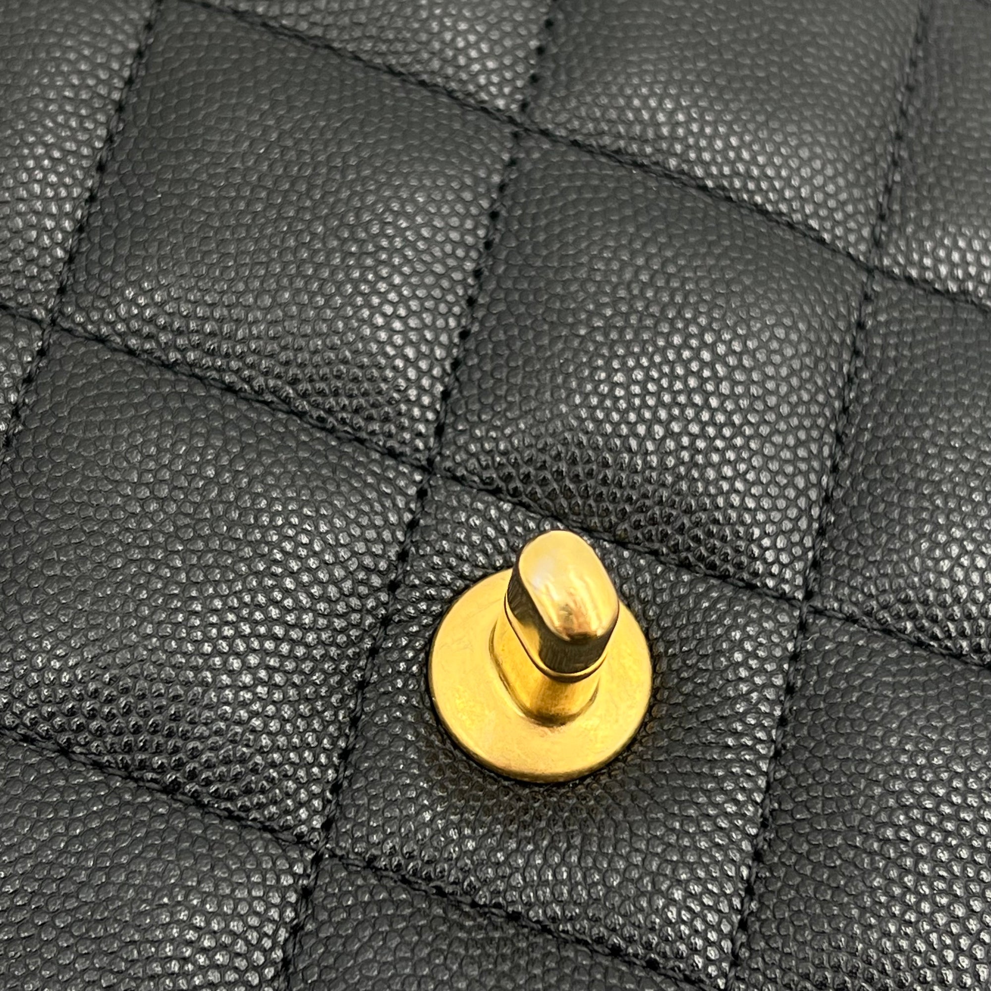 Quilted Seasonal Backpack Gold in Caviar Leather, Gold hardware