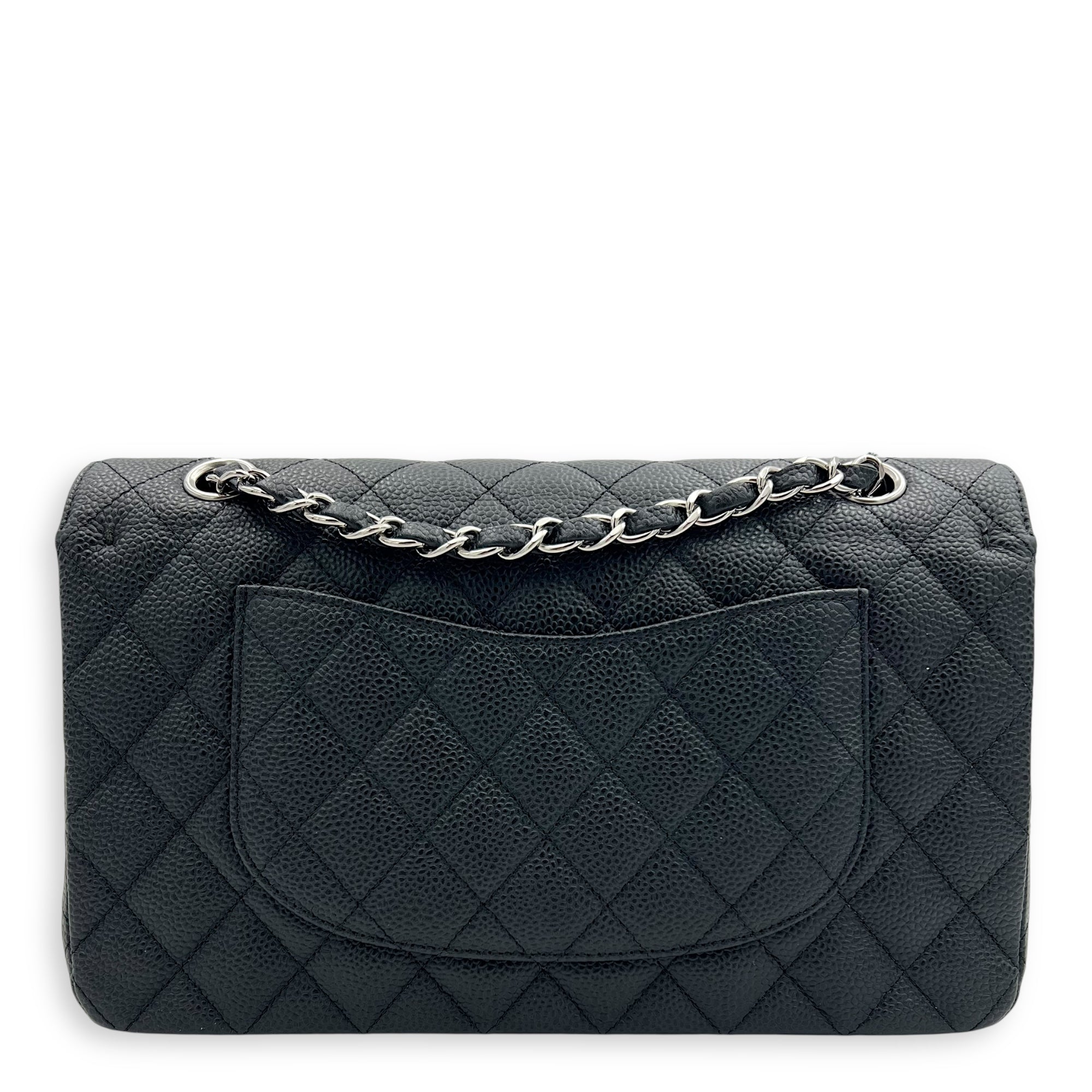 Classic Shoulder Bag Medium Black in Caviar Leather, Silver hardware