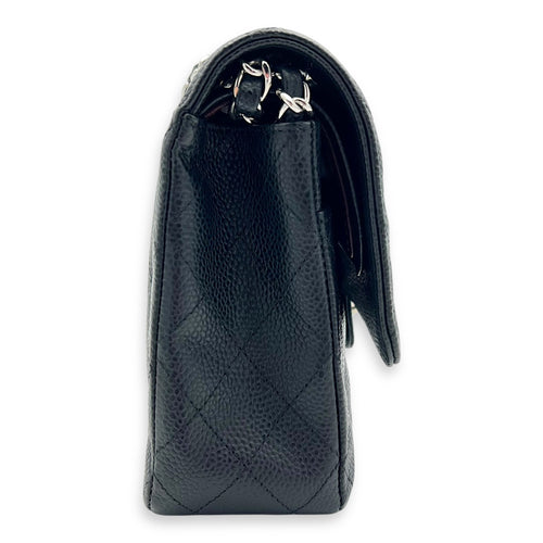 Classic Shoulder Bag Medium Black in Caviar Leather, Silver hardware