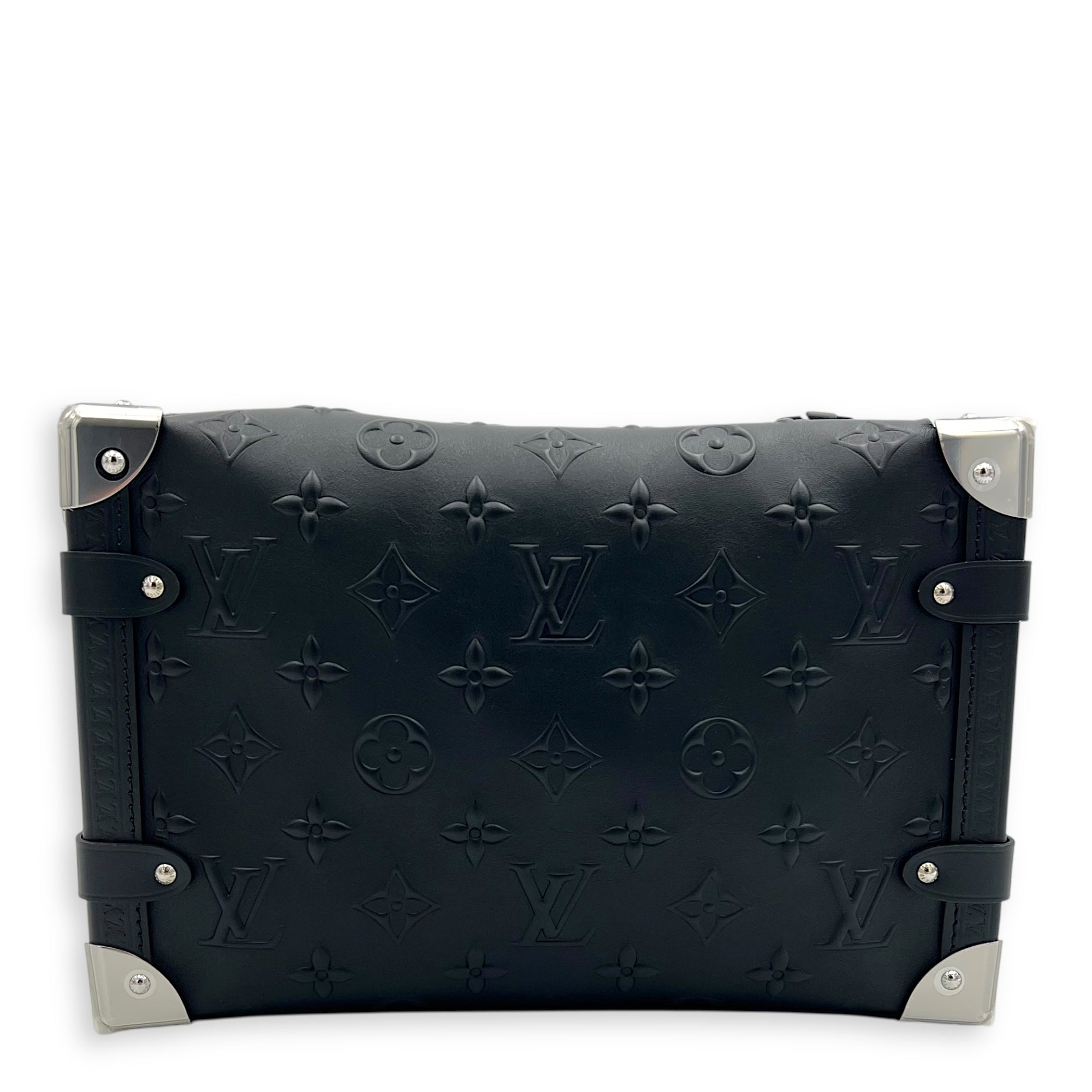 Side Trunk Black Crossbody Bag in Calfskin, Silver hardware