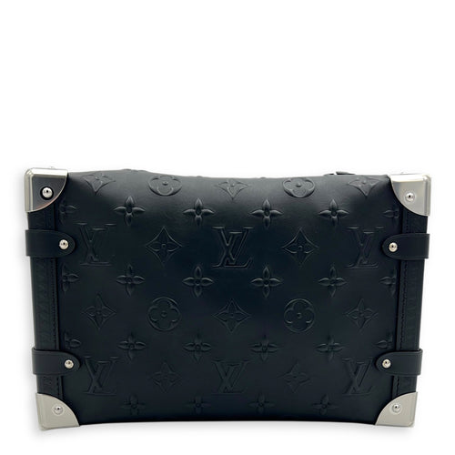 Side Trunk Black Crossbody Bag in Calfskin, Silver hardware