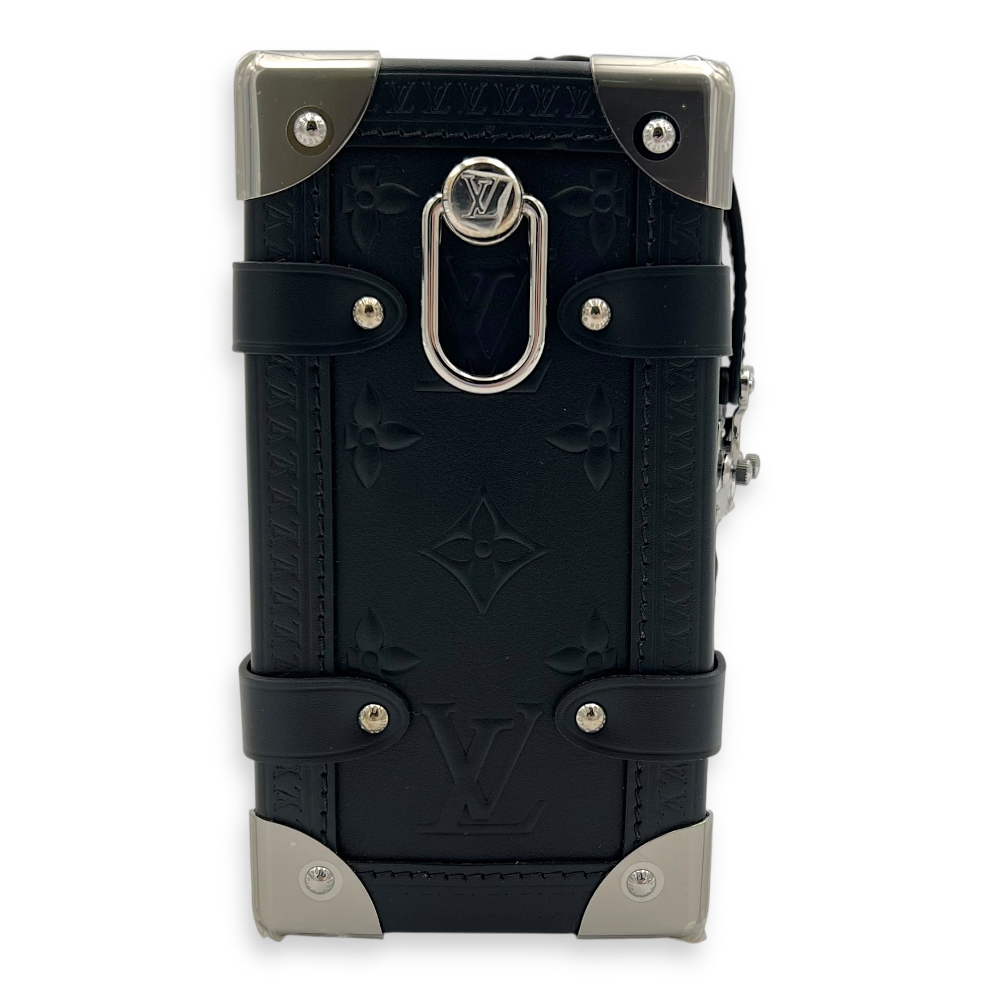 Side Trunk Black Crossbody Bag in Calfskin, Silver hardware