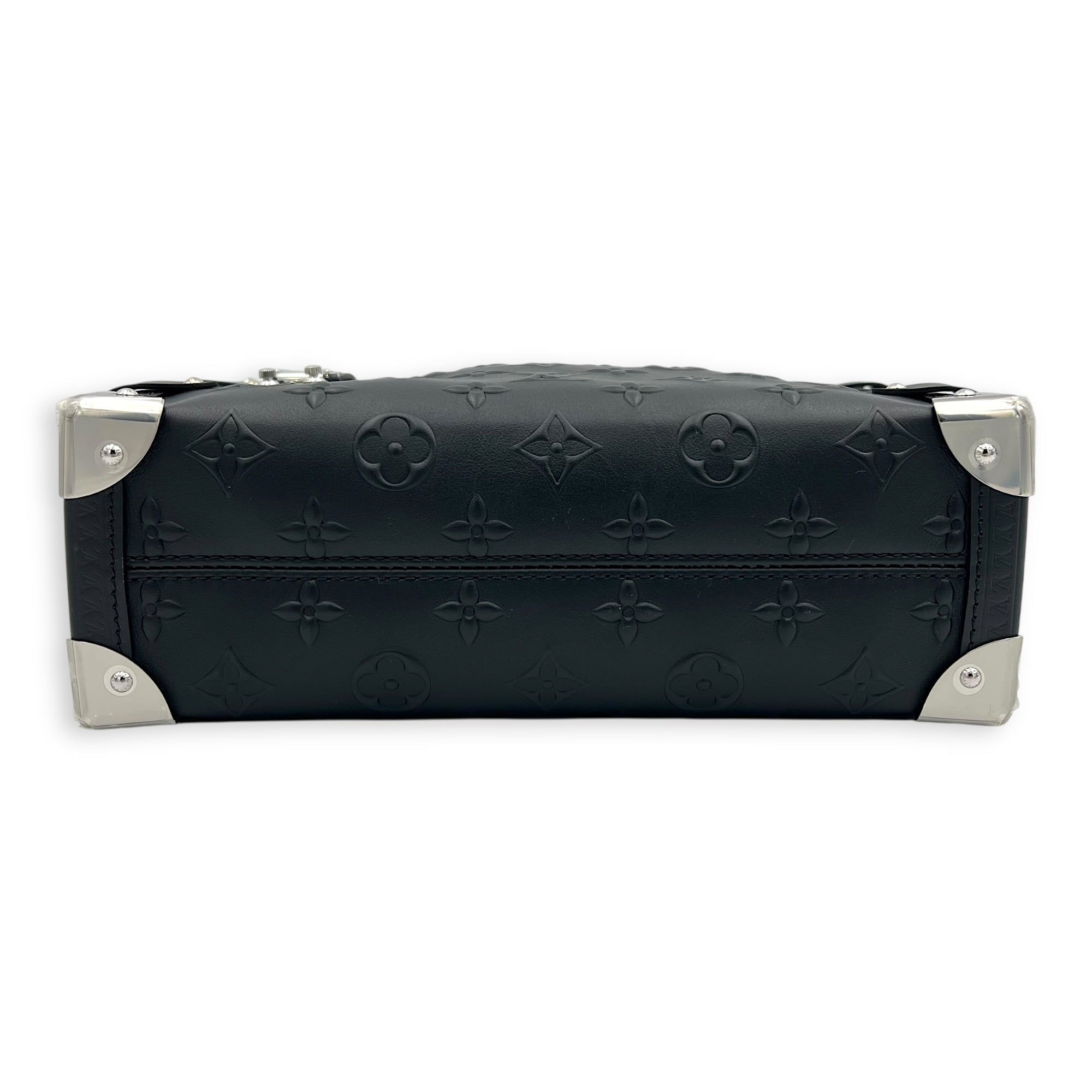 Side Trunk Black Crossbody Bag in Calfskin, Silver hardware