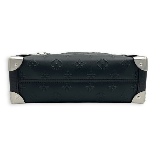 Side Trunk Black Crossbody Bag in Calfskin, Silver hardware