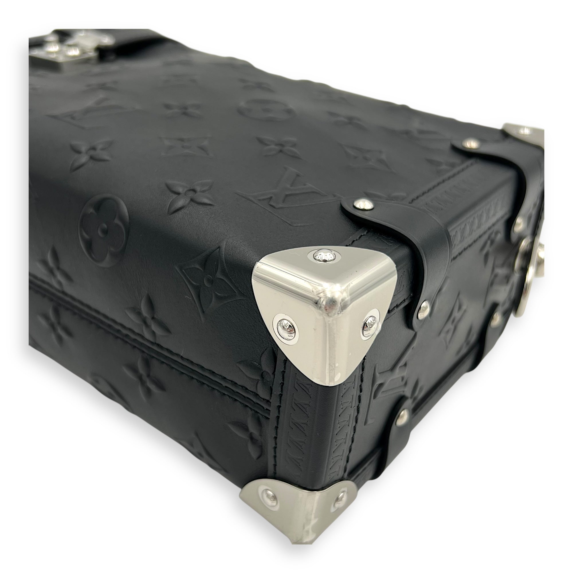 Side Trunk Black Crossbody Bag in Calfskin, Silver hardware