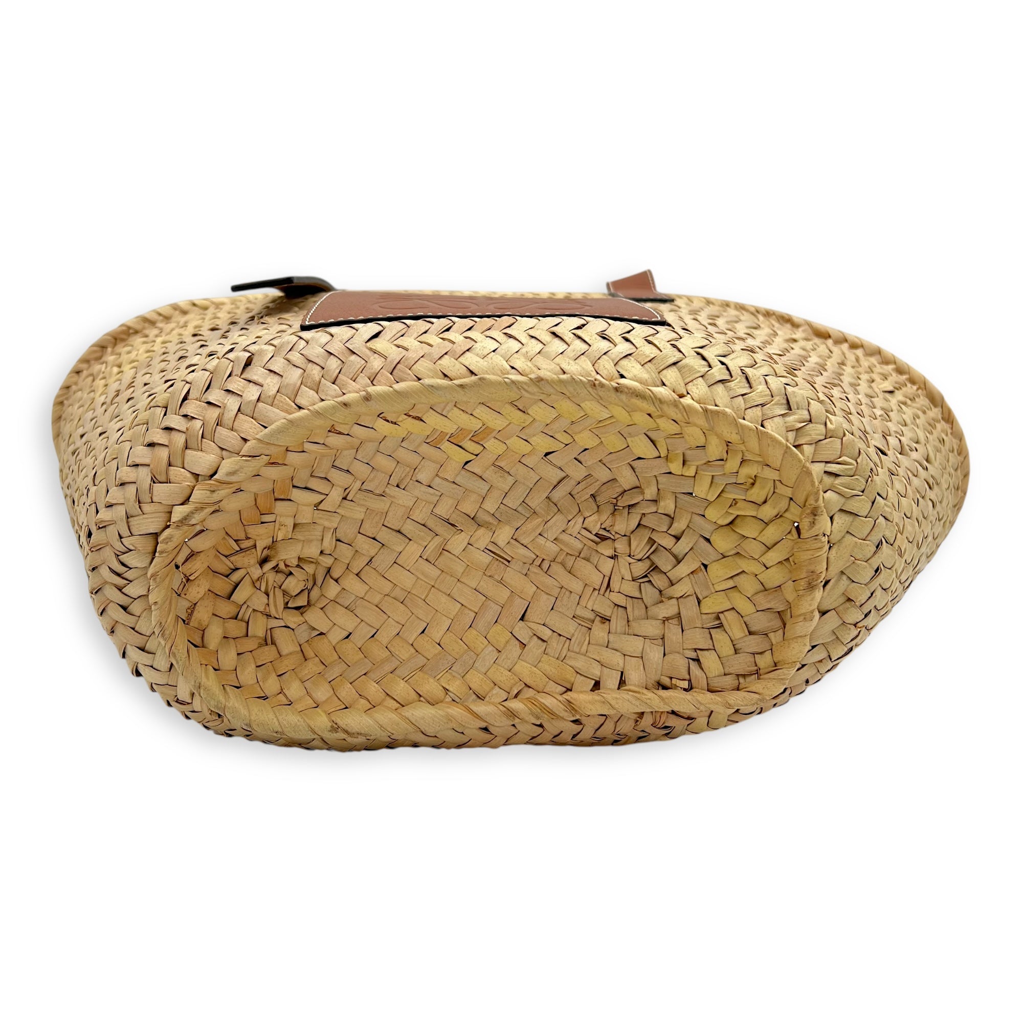 Basket Top Handle Bag Medium Brown in Rattan, Silver hardware