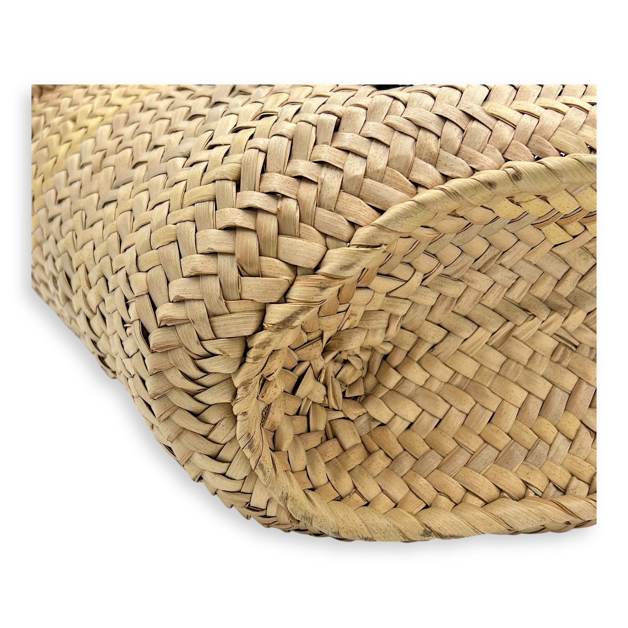 Basket Top Handle Bag Medium Brown in Rattan, Silver hardware