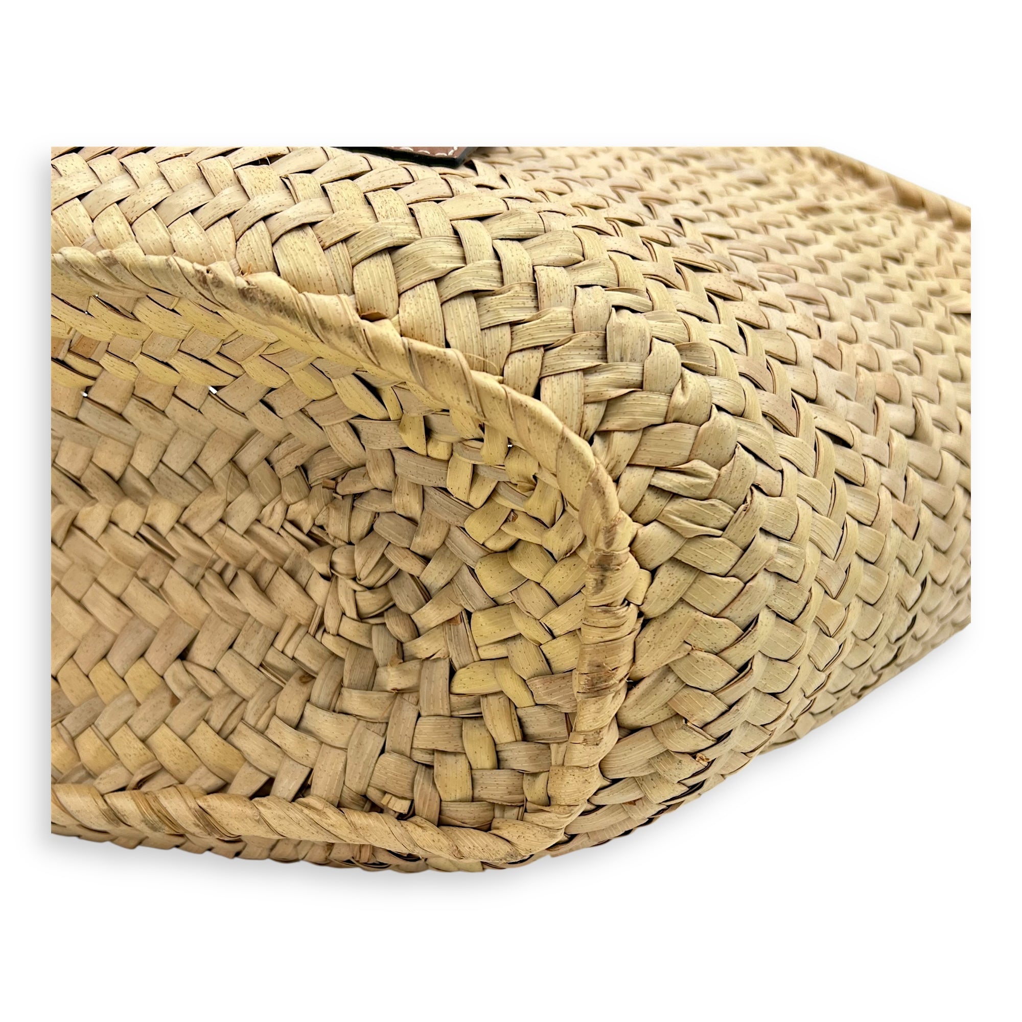 Basket Top Handle Bag Medium Brown in Rattan, Silver hardware