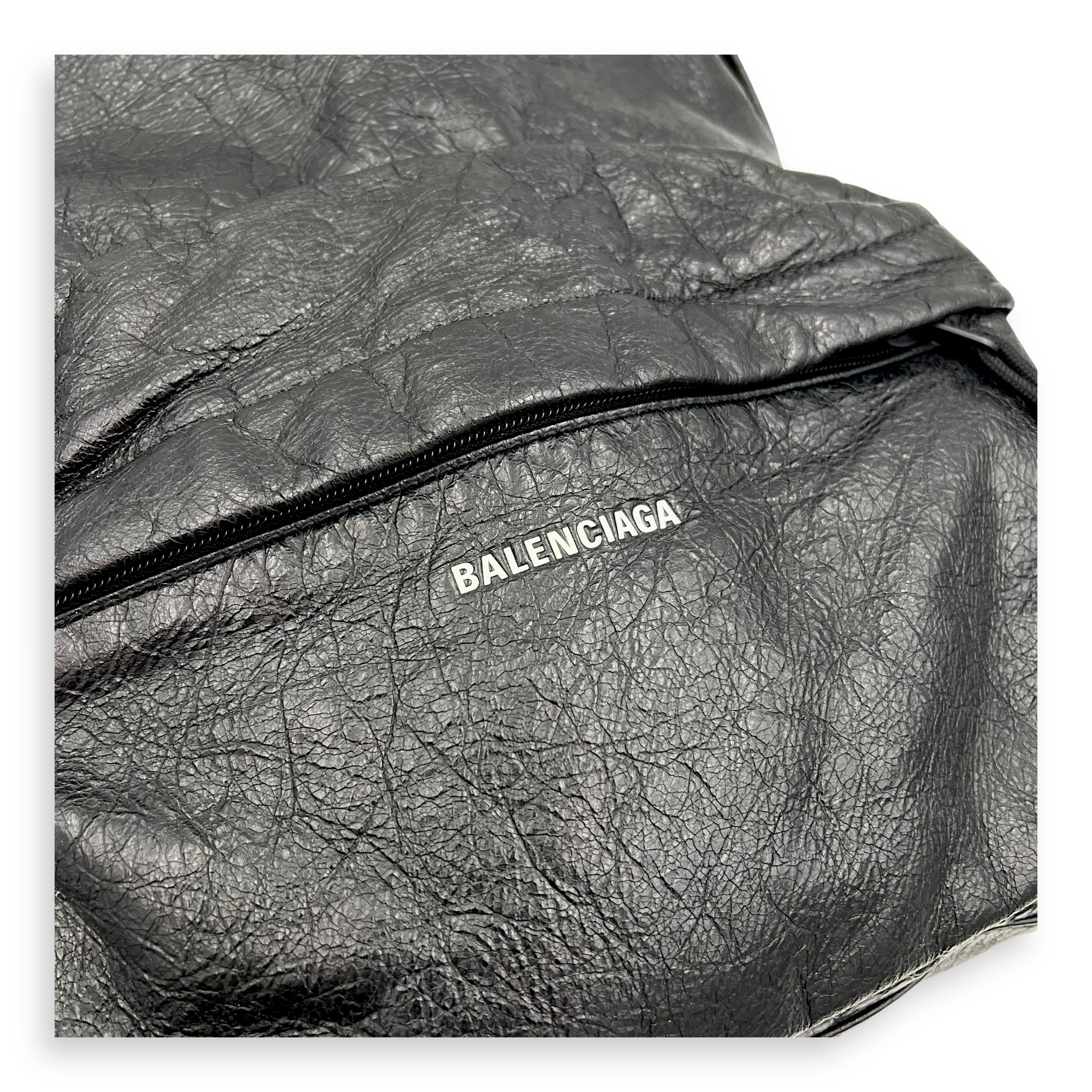 Logo Black Backpack in Distressed Leather, Silver hardware