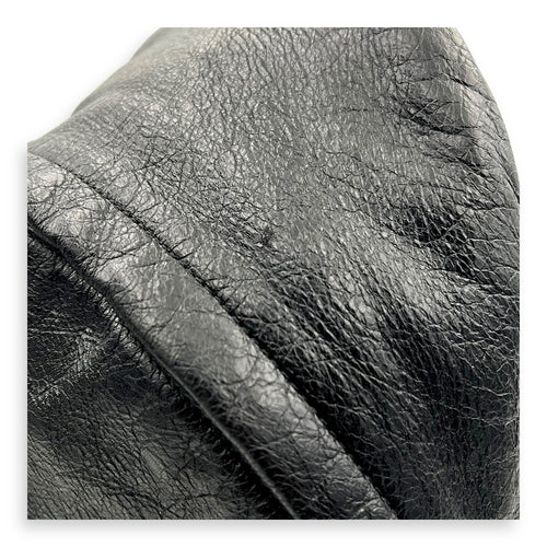 Logo Black Backpack in Distressed Leather, Silver hardware