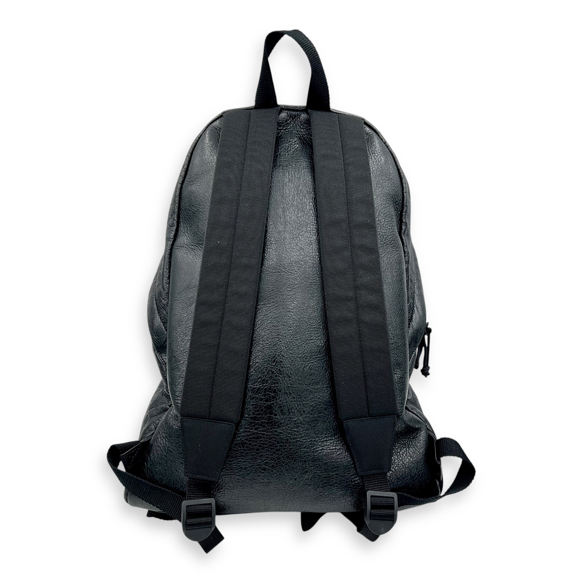 Logo Black Backpack in Distressed Leather, Silver hardware