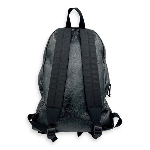 Logo Black Backpack in Distressed Leather, Silver hardware
