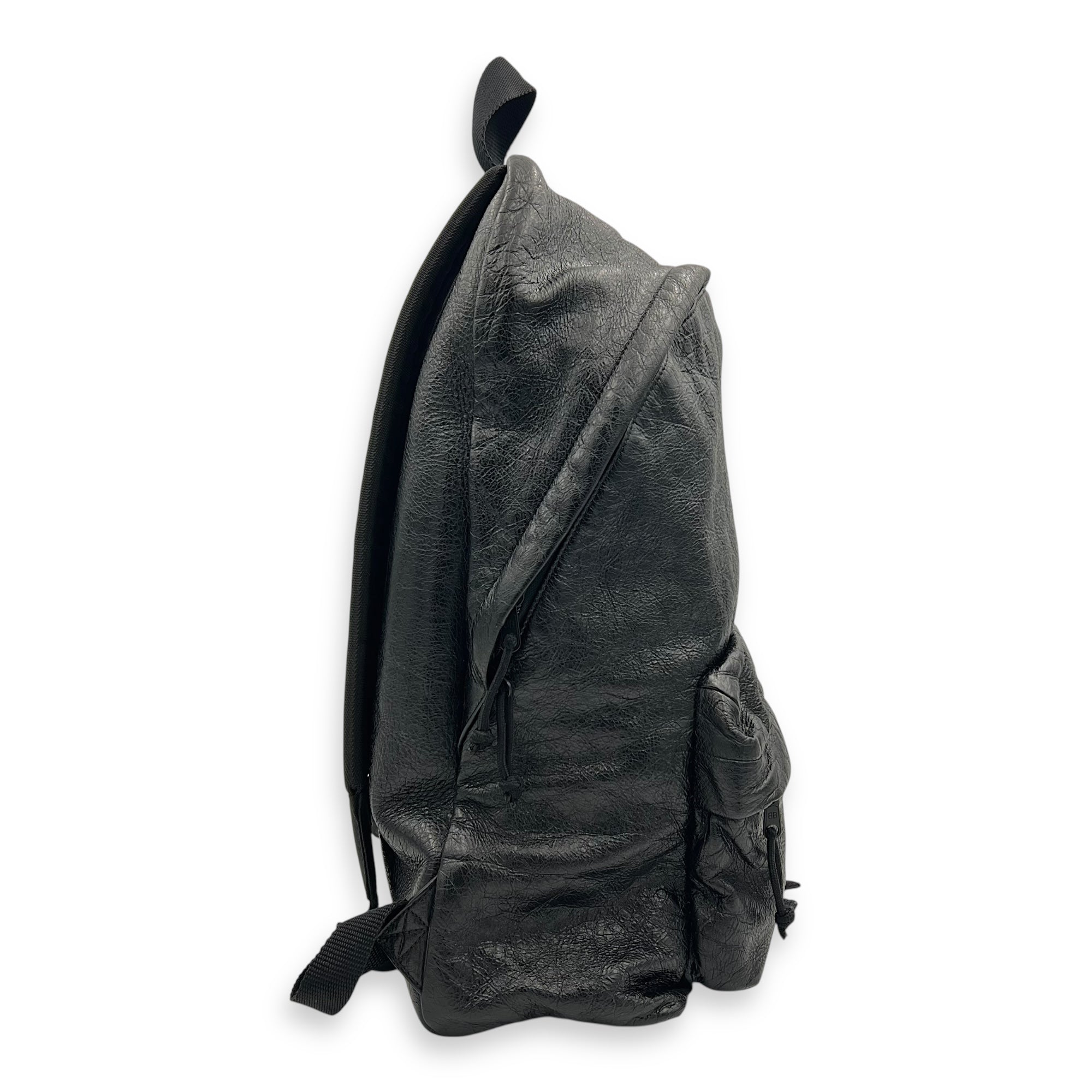 Logo Black Backpack in Distressed Leather, Silver hardware