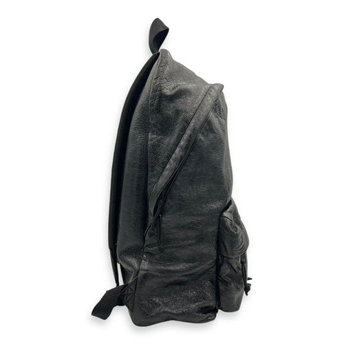 Logo Black Backpack in Distressed Leather, Silver hardware