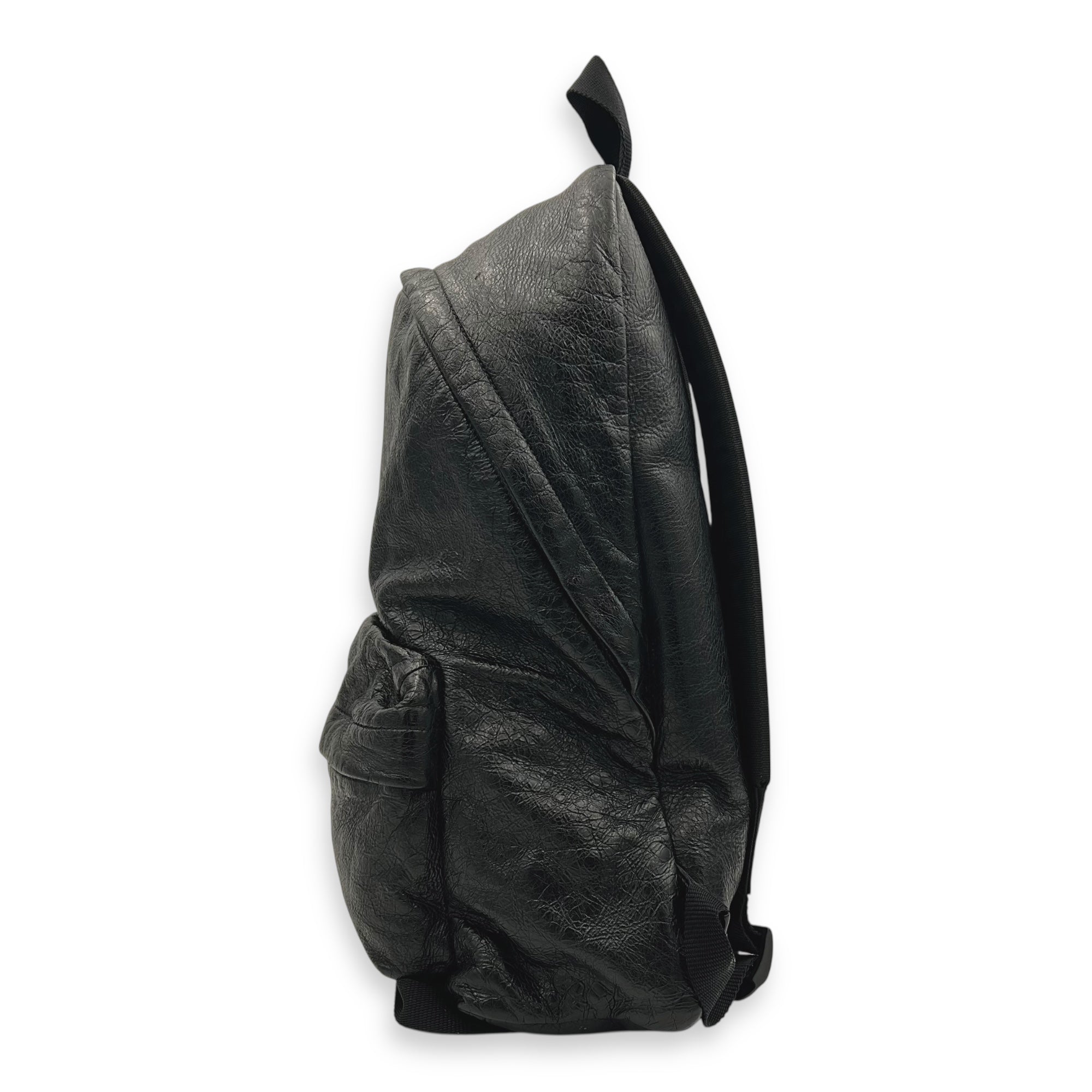 Logo Black Backpack in Distressed Leather, Silver hardware