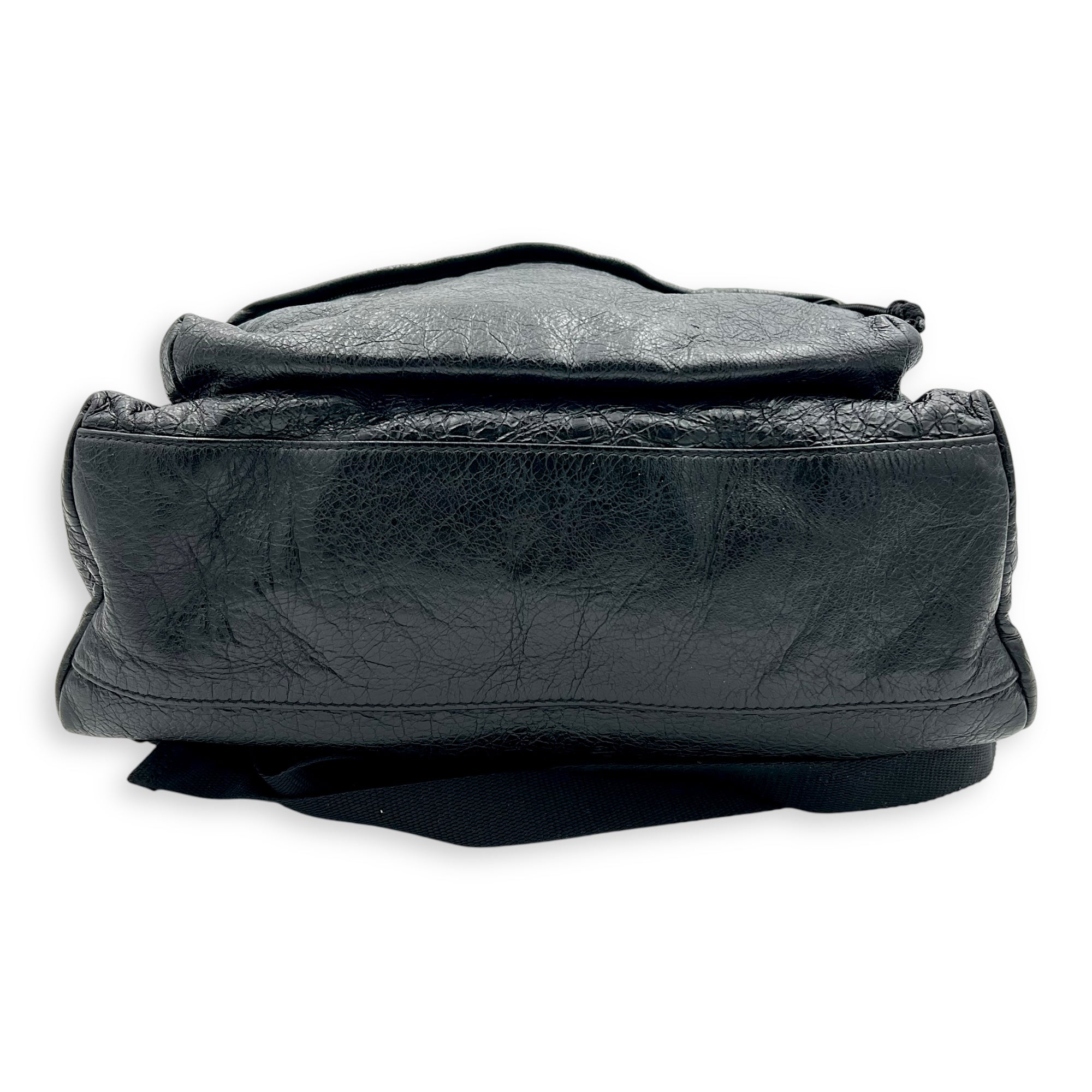 Logo Black Backpack in Distressed Leather, Silver hardware
