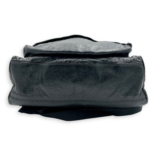 Logo Black Backpack in Distressed Leather, Silver hardware