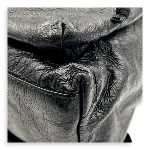 Logo Black Backpack in Distressed Leather, Silver hardware
