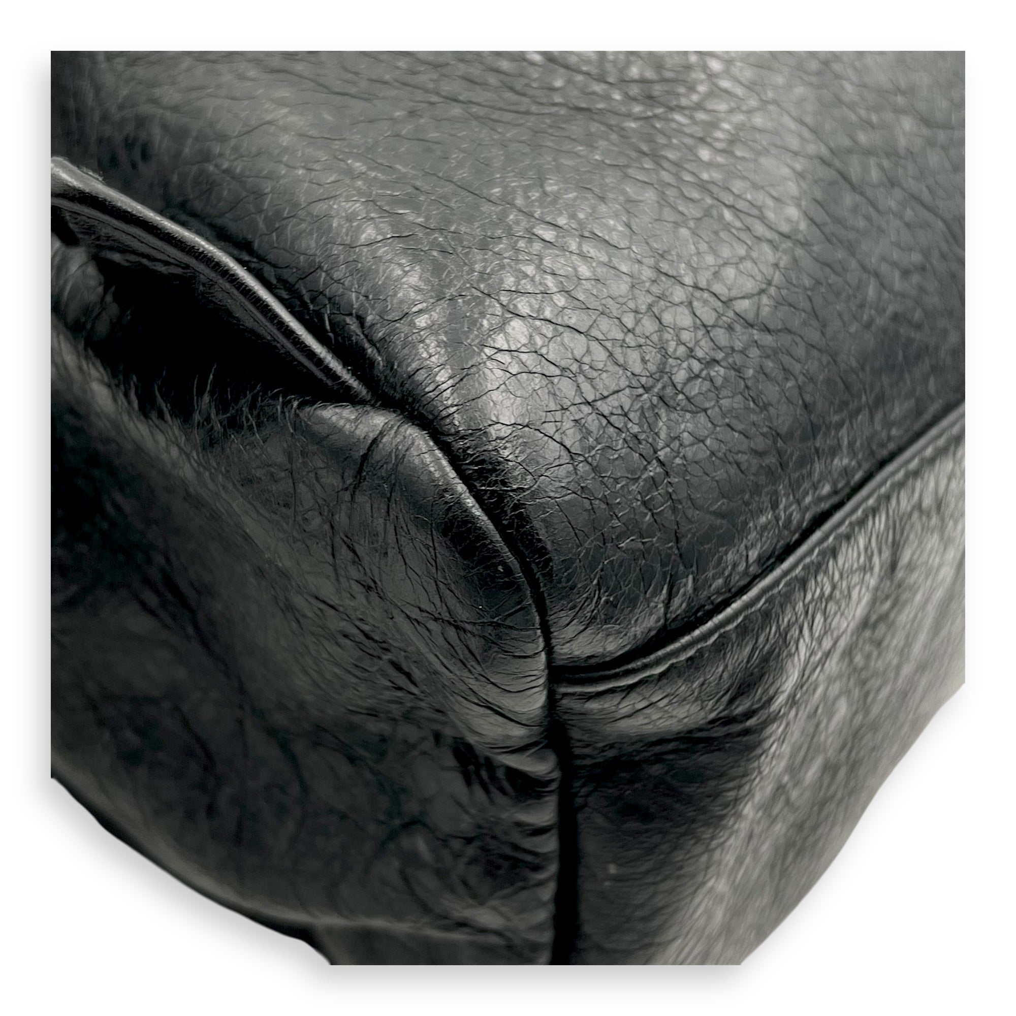 Logo Black Backpack in Distressed Leather, Silver hardware