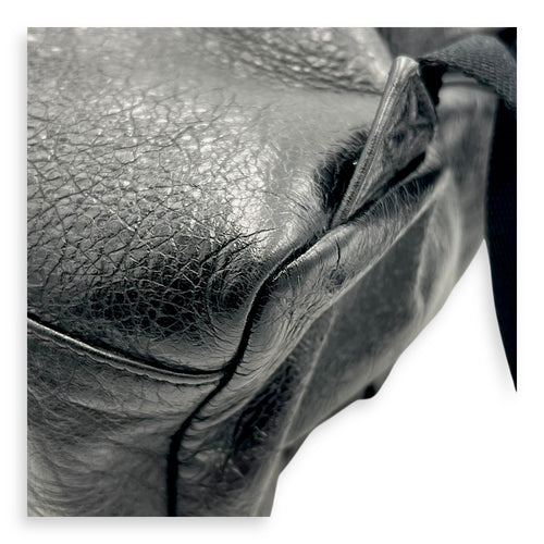 Logo Black Backpack in Distressed Leather, Silver hardware