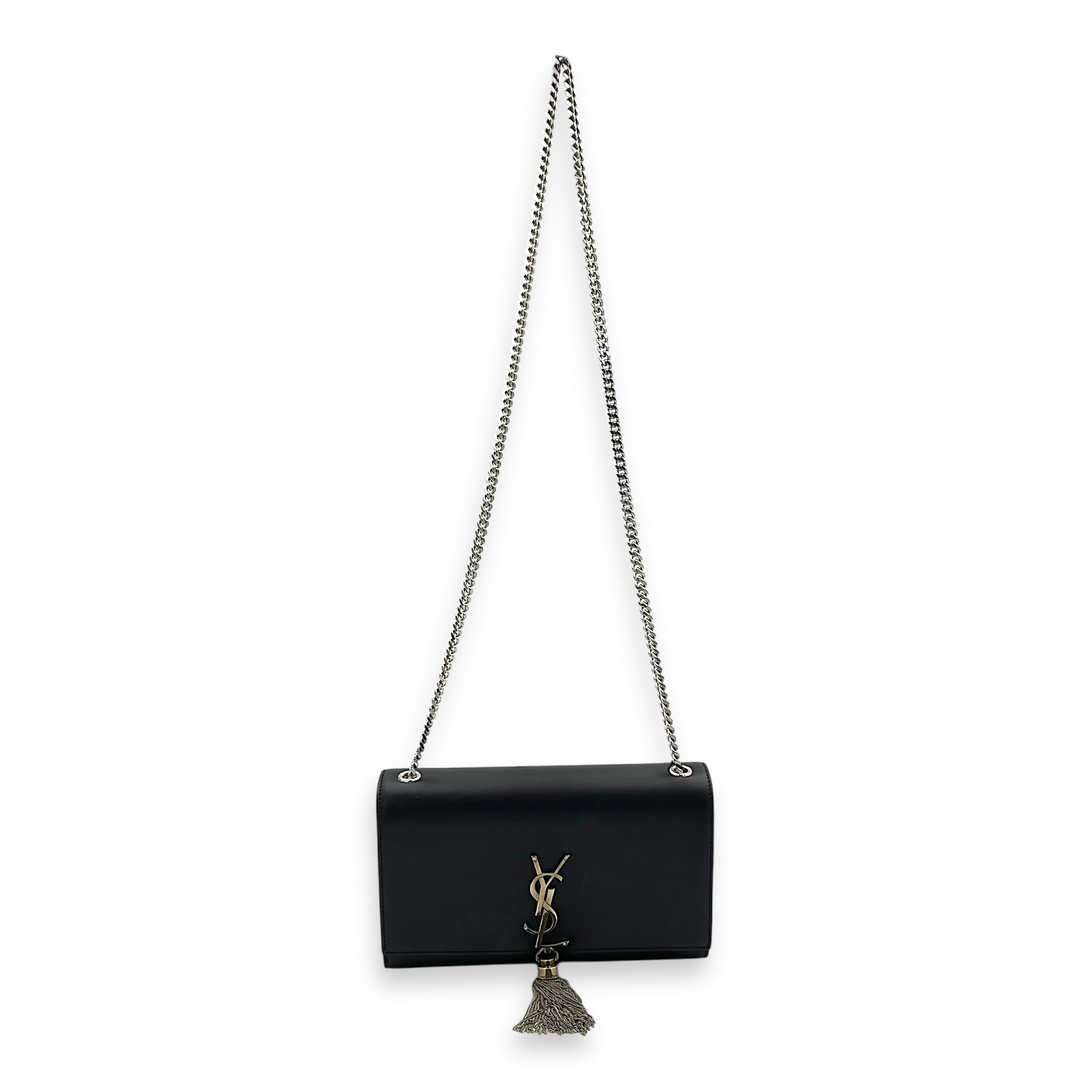 Kate Crossbody Bag Black in Calfskin, Silver hardware
