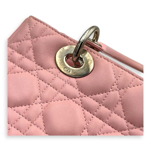 Lady Dior Top Handle Bag Medium Pink in Calfskin, Silver hardware