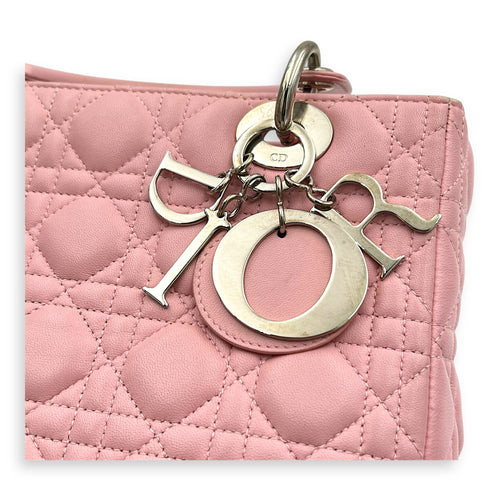 Lady Dior Top Handle Bag Medium Pink in Calfskin, Silver hardware