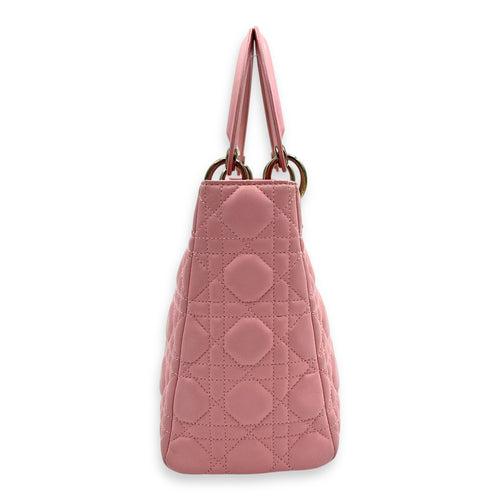 Lady Dior Top Handle Bag Medium Pink in Calfskin, Silver hardware