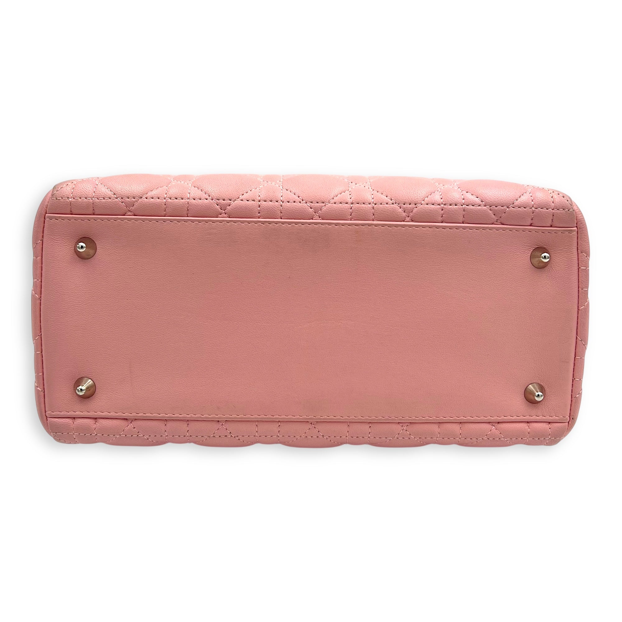 Lady Dior Top Handle Bag Medium Pink in Calfskin, Silver hardware