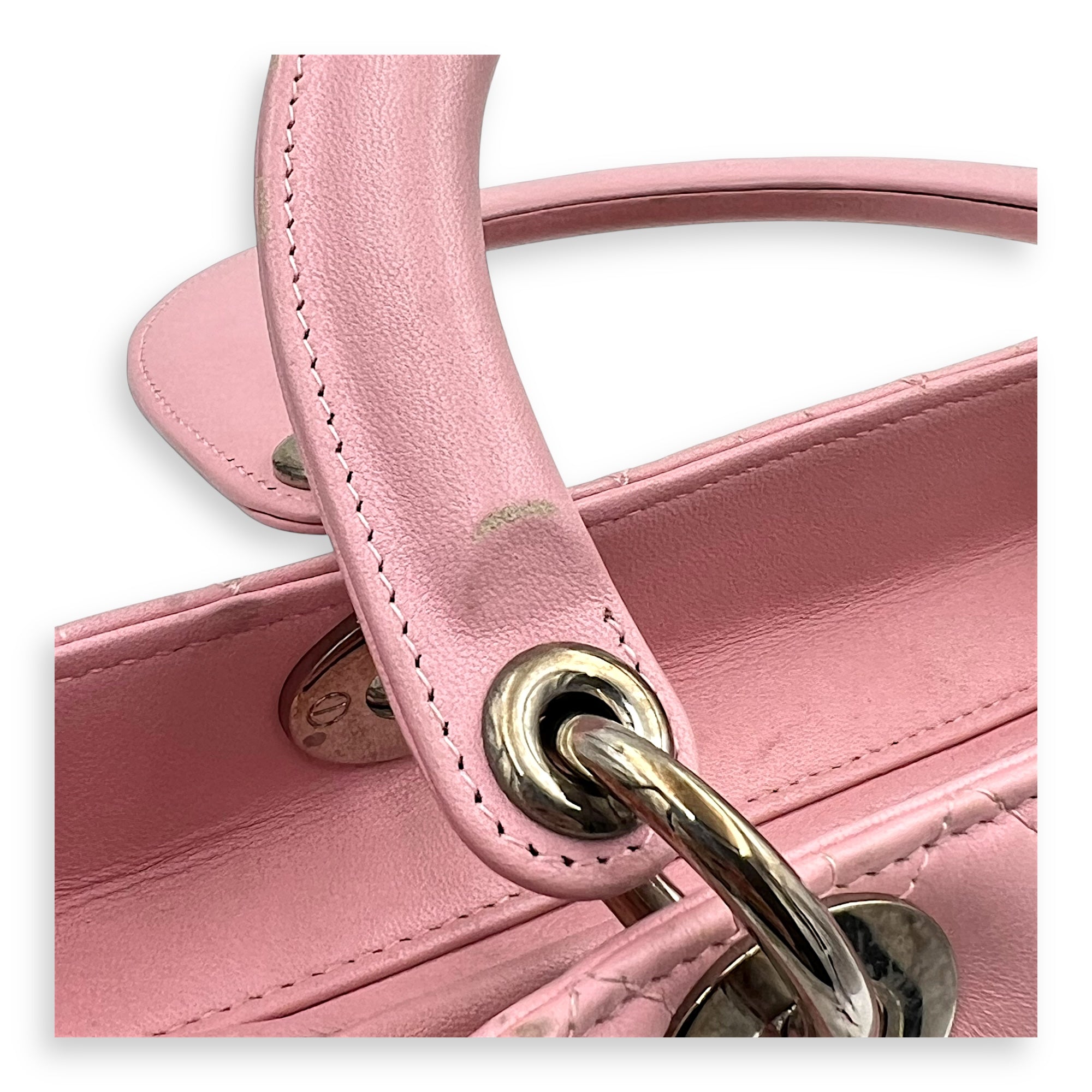 Lady Dior Top Handle Bag Medium Pink in Calfskin, Silver hardware