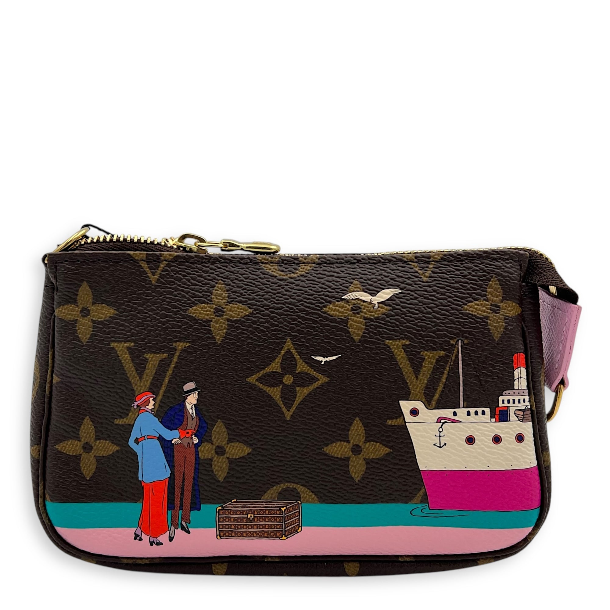 Pochette Clutch Brown in Monogram Coated Canvas, Gold hardware