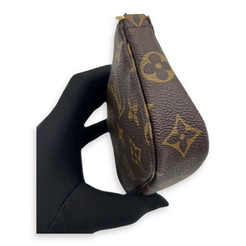 Pochette Clutch Brown in Monogram Coated Canvas, Gold hardware