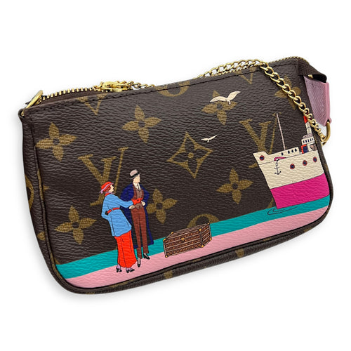 Pochette Clutch Brown in Monogram Coated Canvas, Gold hardware