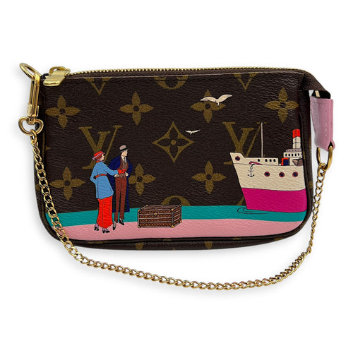 Pochette Clutch Brown in Monogram Coated Canvas, Gold hardware