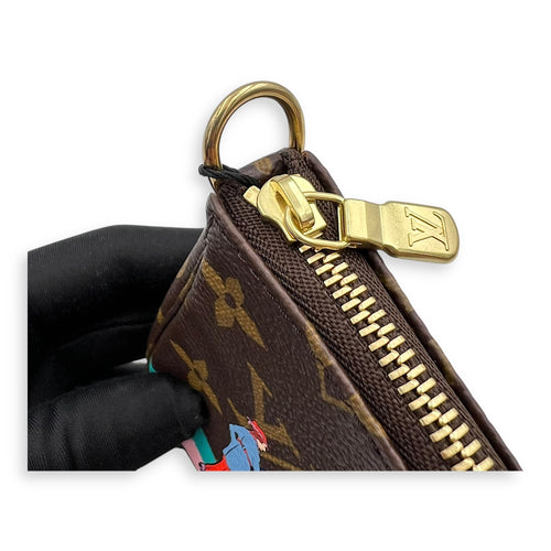 Pochette Clutch Brown in Monogram Coated Canvas, Gold hardware