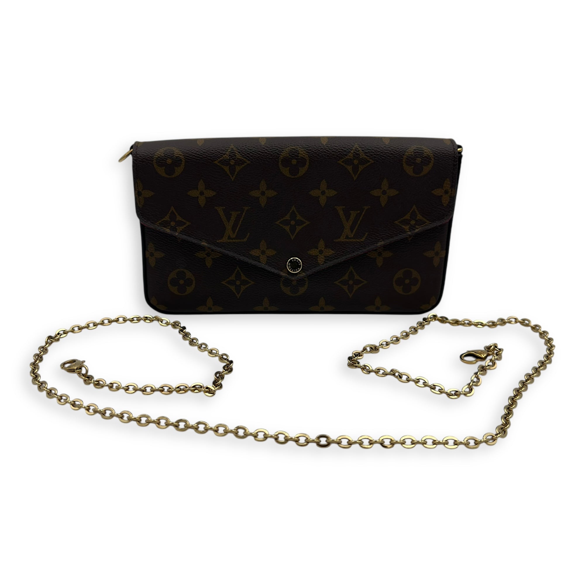 Felicie Wallet On Chain Brown in Monogram Coated Canvas, Gold hardware