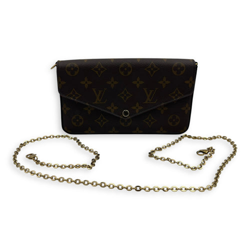 Felicie Wallet On Chain Brown in Monogram Coated Canvas, Gold hardware