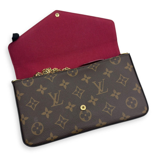 Felicie Wallet On Chain Brown in Monogram Coated Canvas, Gold hardware